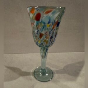 Hand Blown MEXICAN colorful WINE Glass Water GOBLET 8.5”
